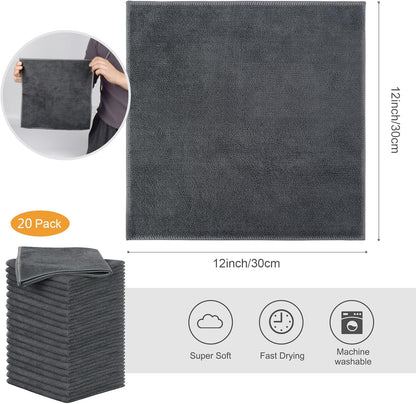 12inchx12inch 20 Pack SINLAND Microfiber Rag Absorbent Cleaning Cloth Kitchen Dish Cloth Quick Dry Streak Free Dish