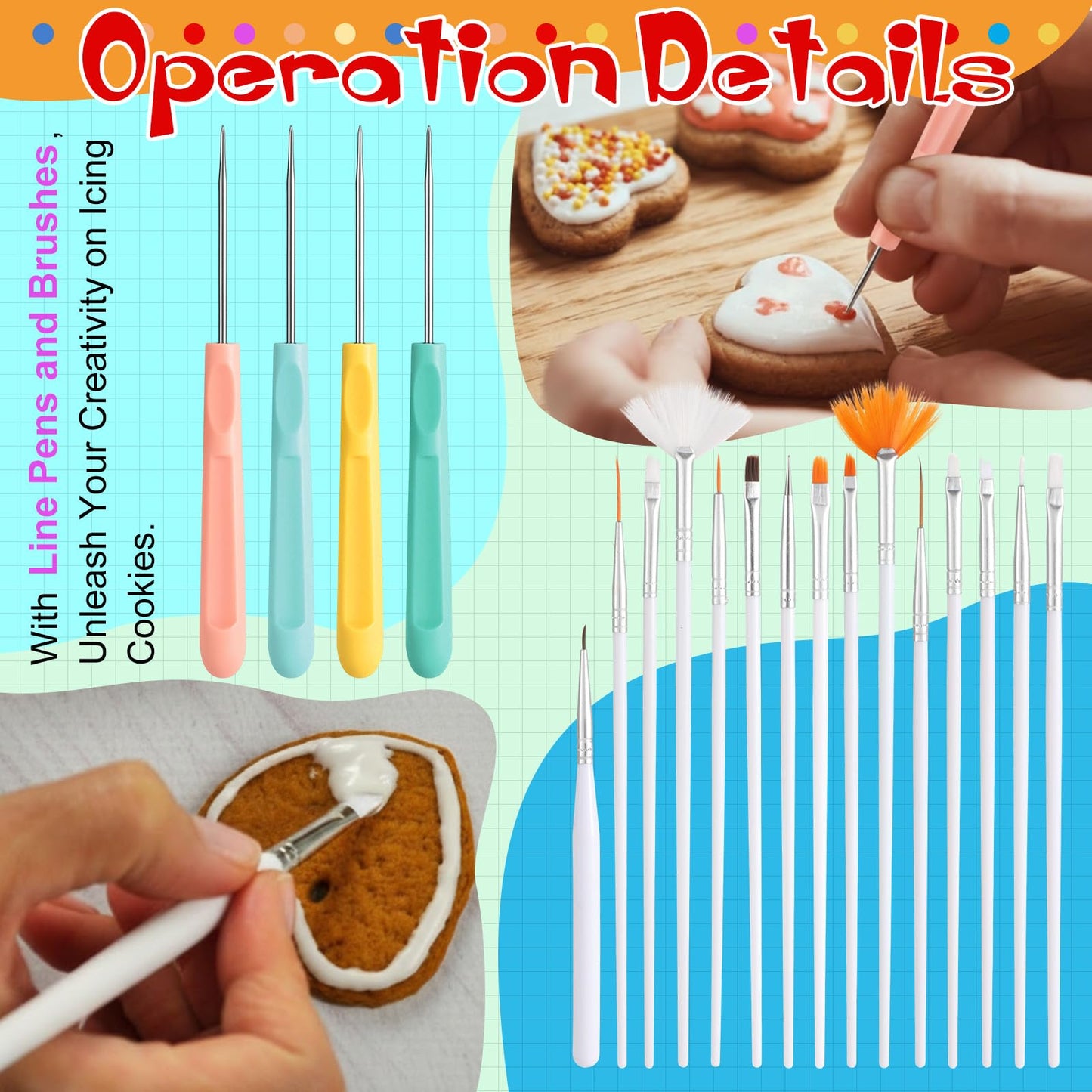 Acellegic 26 Pcs Cookie Decorating Tools Kit Supplies, Including 10 Icing Squeeze Bottles 2 Turntables 4 Needle Scriber 5 Silicone Mats 2 Funnel 2 Cleanning Brushes 1 Paint Brush Set Christmas Craft