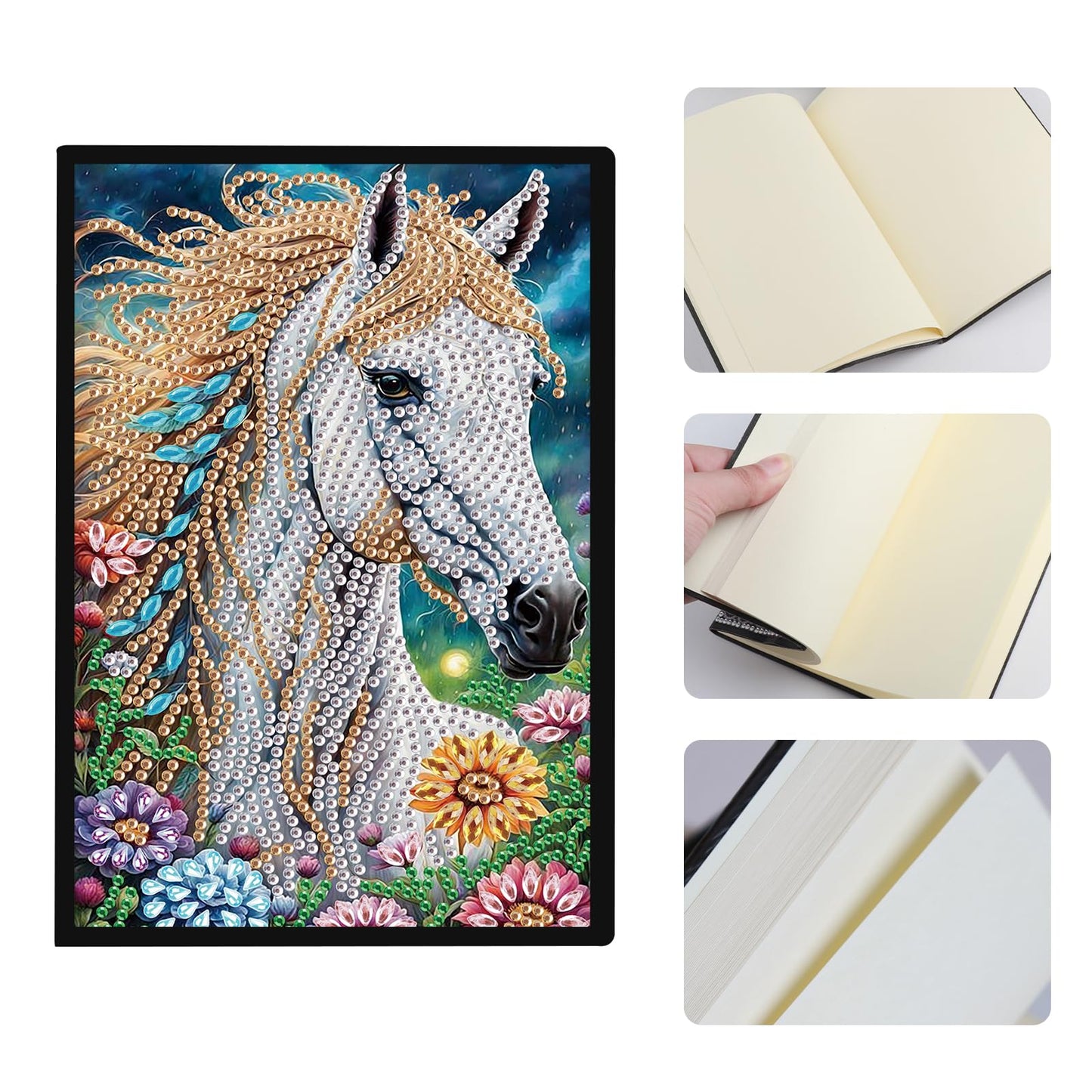 JISHSHAY 2 PCS Diamond Painting Notebook Journal Diamond Art Note Book Gem Art Sketchbook Gem Painting Diary Mosaic Kits for Adults Leather Notebook with Special Shape 14.5×21cm/5.7×8.26in Owl Horse