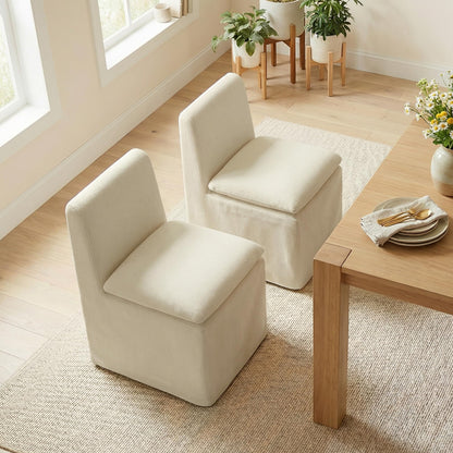KISLOT Upholstered Dining Chairs Set of 4 with Casters, Modern Armless Kitchen Chairs with Removable Washable Cover, Chenille Velvet Fabric, Sturdy Metal & Wood Frame, 19.5" Seat Height, Sand