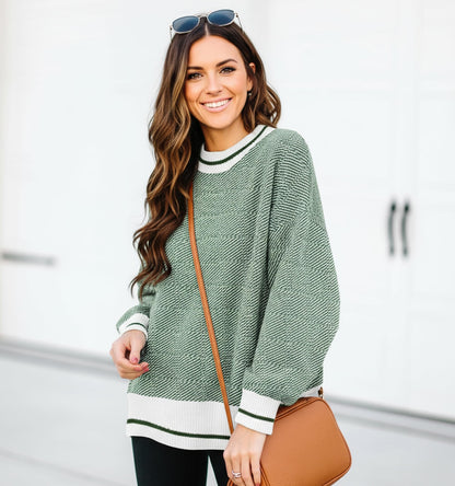 ETCYY Womens Oversized Sweaters Fall 2025 Fashion Clothes Trendy Batwing Sleeve Colorblock Striped Knit Pullover Tops