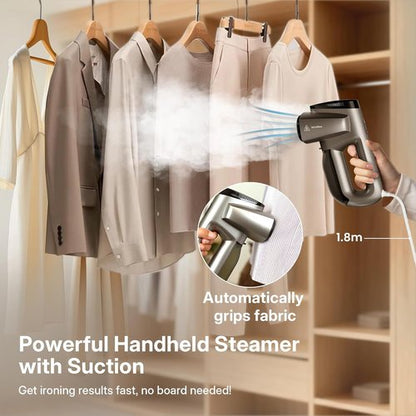 GKJ Handheld Clothes Steamer - 2-in-1 Portable Fabric & Garment Steamer with 2300Pa Suction | 118ml Water Tank