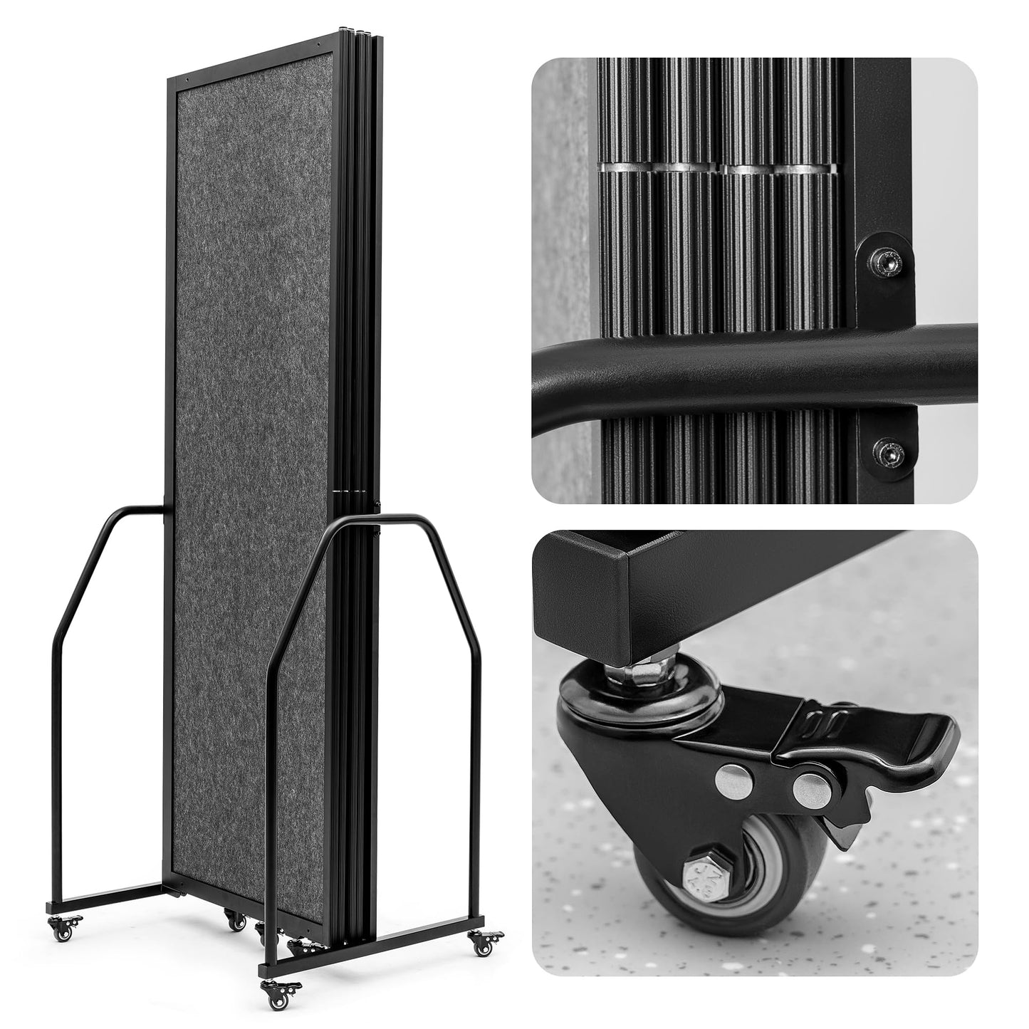 Artigwall Folding Privacy Screens Freestanding partition with Wheels and arms Portable dividers for Medical Hospital Offices 5 Panel, Dark Gray