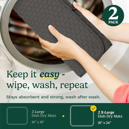 Cuisinart Dish Drying Mats - Ultra Absorbent XL 18" x 24" | Foldable, Machine Washable, Fast Drying (Cascading Check)