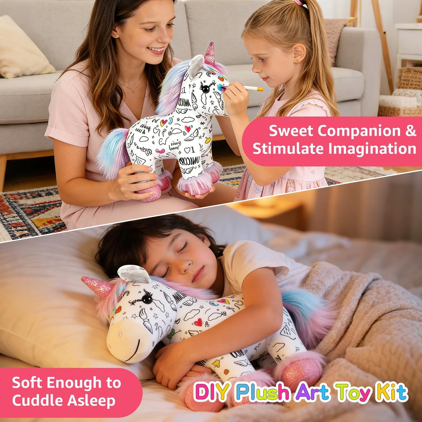 DIY Unicorn Plush – Paint Your Own Unicorn Doll w/ 12 Markers, Washable & Repaintable, Arts & Crafts Kit for Kids Ages 6+, Fabric Painting Supplies, Art Activities for Girls & Boys, Birthday Gift Idea