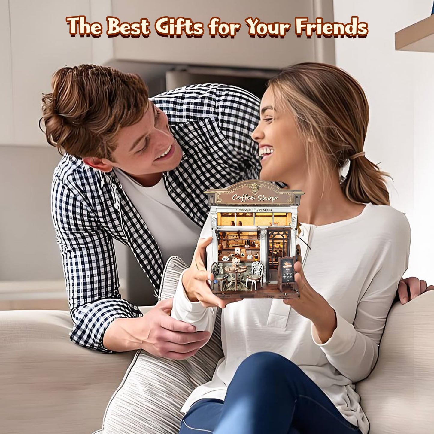 DIY Miniature House Kit, Coffee Shop Book Nook Kit, Mini Building Kit, Dollhouse Kit for Adults and Teens, 3D Wooden Puzzles with LED Light, Craft Kit for Family and Friends(Retro Coffee Shop)