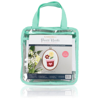 Kimberbell Punch Needle Kit – Love Blooms - Complete DIY Punch Needle Set with Tool, Monks Cloth, Yarn, Frame, Embelishments & Reusable Project Bag | Beginner-Friendly DIY Needle Punching Craft