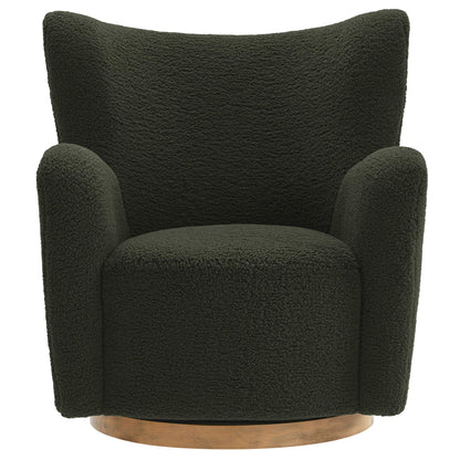 Modway Montrose Swivel Wingback Accent Chair in Fern Walnut Sherpa Teddy Fabric – Modern Furry Barrel Chair with 360-Degree Swivel Base – Soft and Comfy Living Room Chair