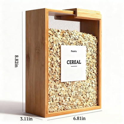 Pniotra Cereal Containers Storage Dispenser for Panty, Kitchen Organization Bamboo Food Storage Container with Lables for Rice, Snack, Tea, Dry Food, Pasta (1 Pack)