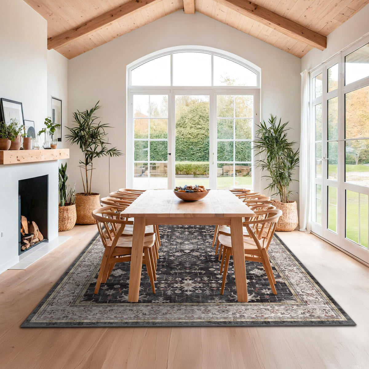 Boho Black Rug for Living Room - Washable 10x14 Area Rug, Dining Room Rugs for Under Table, Soft Low Pile Carpet for Large Bedroom - Farmhouse Decor, Non-Slip & Stain Resistance (10x14 Black/Multi)
