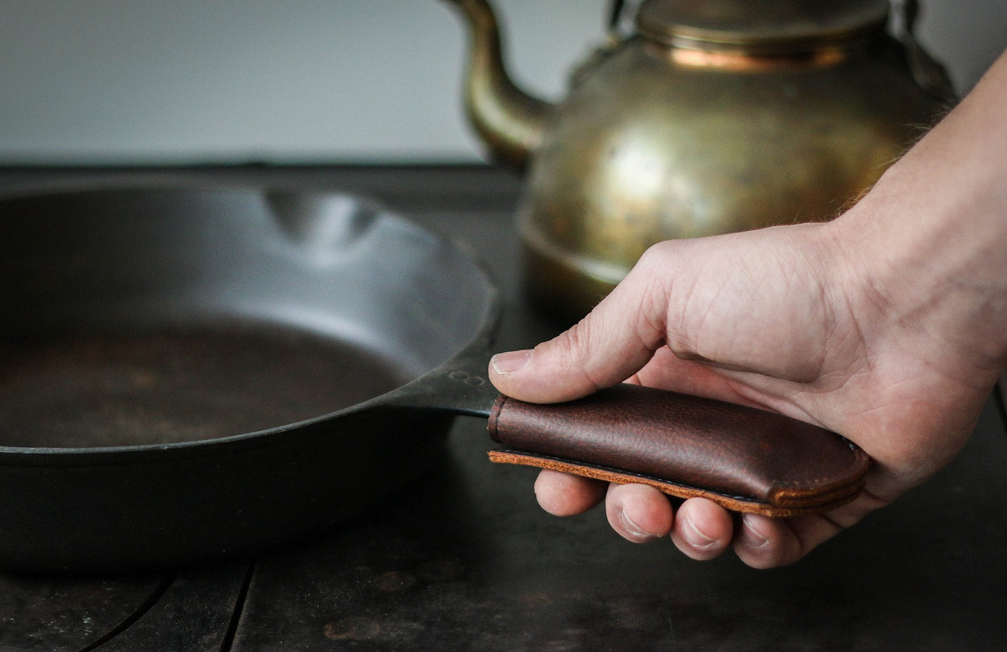 Leather Cast Iron Pan Handle Cover - Made In USA (Standard 4.5")