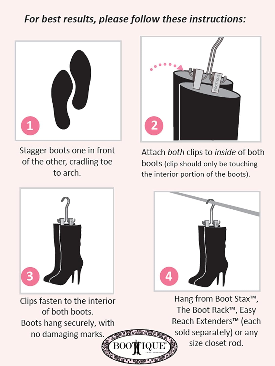 The Boot Hanger - Set of 3 Shoe Storage Space Saver, Boot Holder, Boot Clips (Silver)