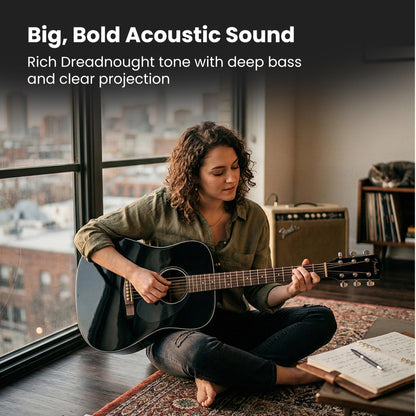 Fender Classic Design Dreadnought Acoustic Guitar - Black Bundle with Gig Bag, Tuner, Strap, Strings, String Winder, Picks, and Austin Bazaar Instructional DVD