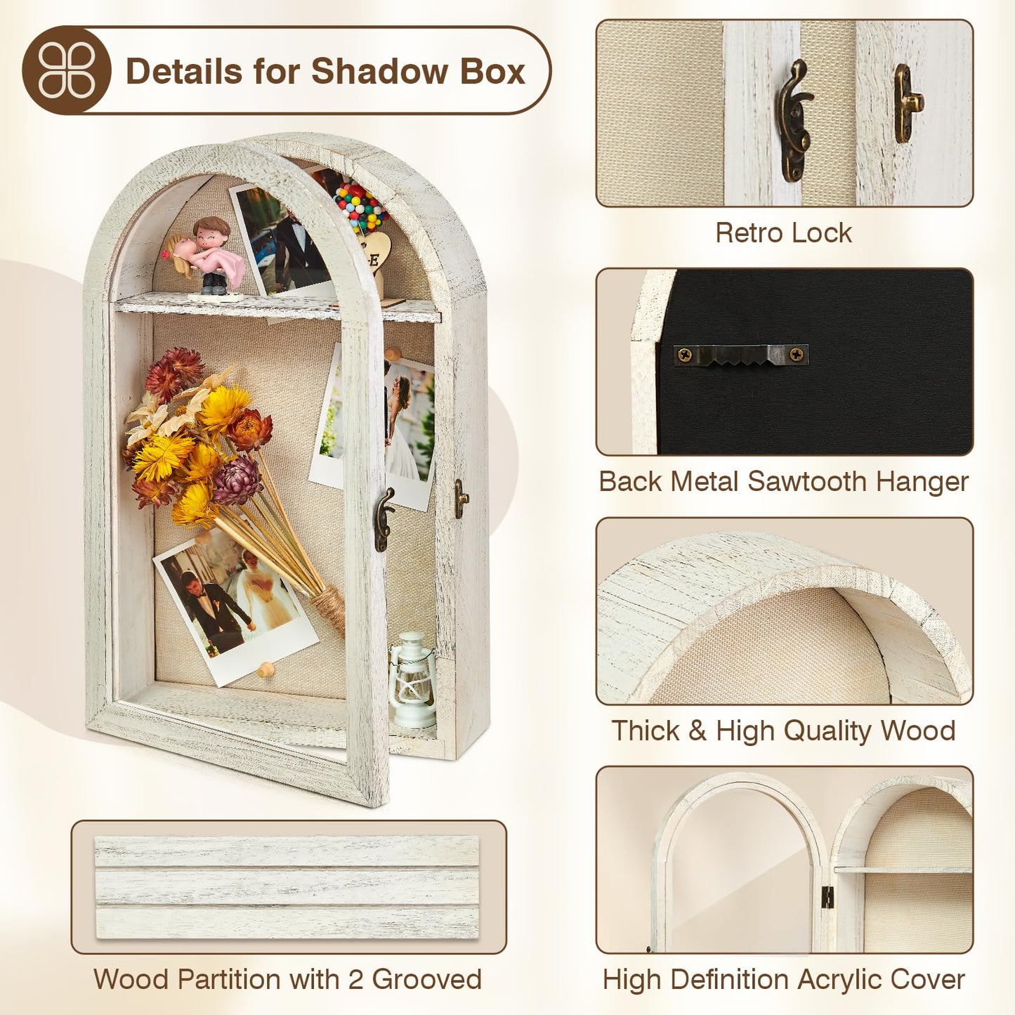 DGWJSU Shadow Box Frame 10x16 Large Shadow Boxes Display Cases with Linen Back and Removable Shelves, Picture Frame Wedding Bouquet Memorabilia Medals Photos Memory Box for Keepsakes (White)