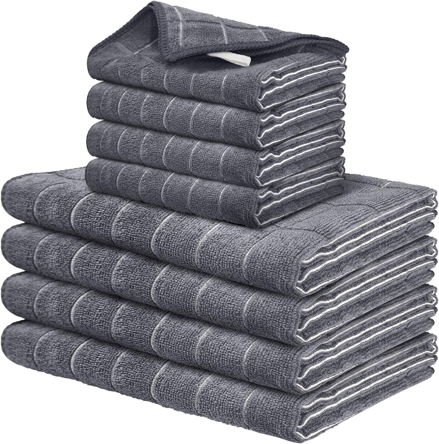 Set 8-Pack (12"x12" 18"x26") FGSAEOR Microfiber Kitchen Towels & Dish Cloths - Premium Ultra-Soft, Super Absorbent