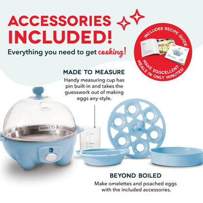 DASH Rapid Egg Cooker: 6 Egg Capacity Electric Egg Cooker for Hard Boiled Eggs, Poached Eggs, Scrambled Eggs, or Omelets with Auto Shut Off Feature - Aqua, 5.5 Inch (DEC005AQ)
