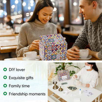 Baquler Turkish Mosaic Lamp Kit DIY Stained Glass Decorative Table Bedside Night Light Tabletop Bohemian Morrocan Lamp Crfat Kit for Living Room Decorations, Make Your Own (Green)