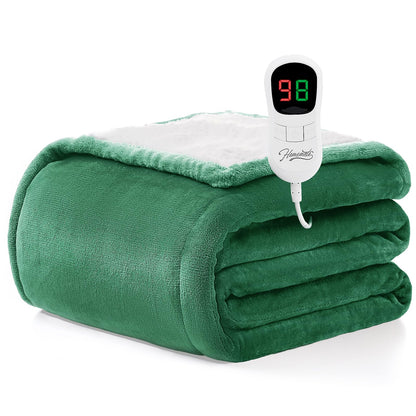 Homemate Heated Blanket Electric Throw - 50"x60" Heating Blanket Throw 1/2/4/6/8 Hours Auto-Off 10 Heat Level Over-Heat Protection Flannel Sherpa ETL Certification