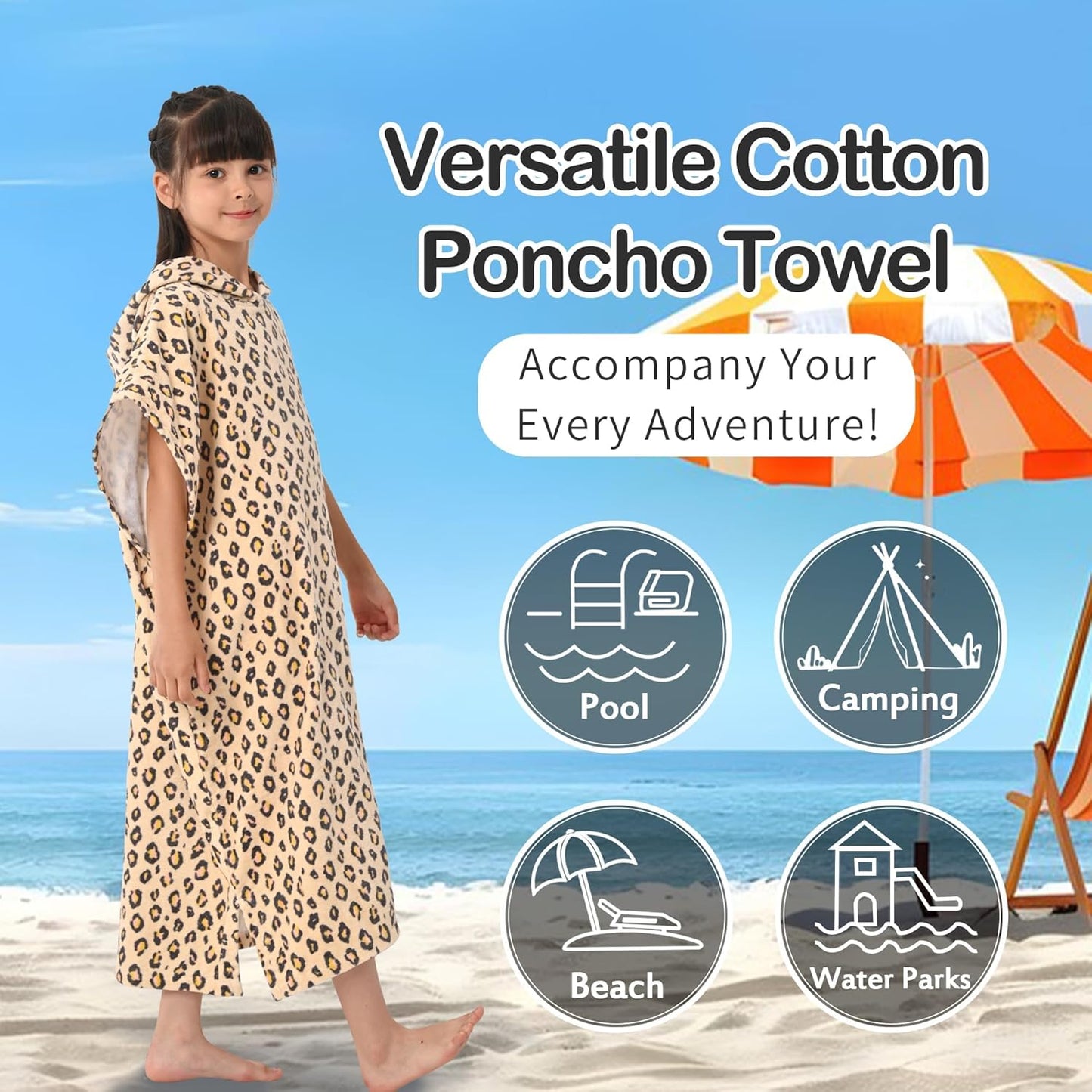 8-14 Teens,100% VOOVA & MOVAS Towels Robe for Girl Cotton Poncho Towel for Big Kids, Large Absorbent Hooded Towel Dress