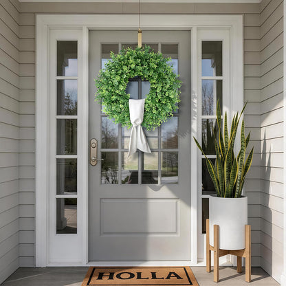26" Artificial Eucalyptus Wreath with Sash for Front Door, Porch, Window - Large Faux Eucalyptus Leaves Greenery Outdoor Wreath for Home, Farmhouse Decor - Spring, Summer, All Seasons (Green)