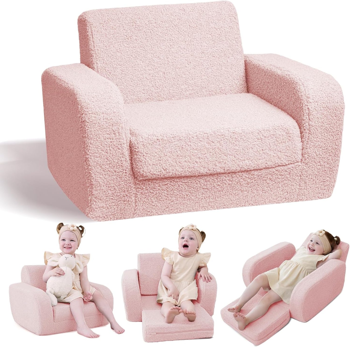 3-in-1 1-3 KidBloom Toddler Couch, Toddler Chairs Comfy Years Old, Kids Plush Sofa Chair, Mini High Resilience Foam