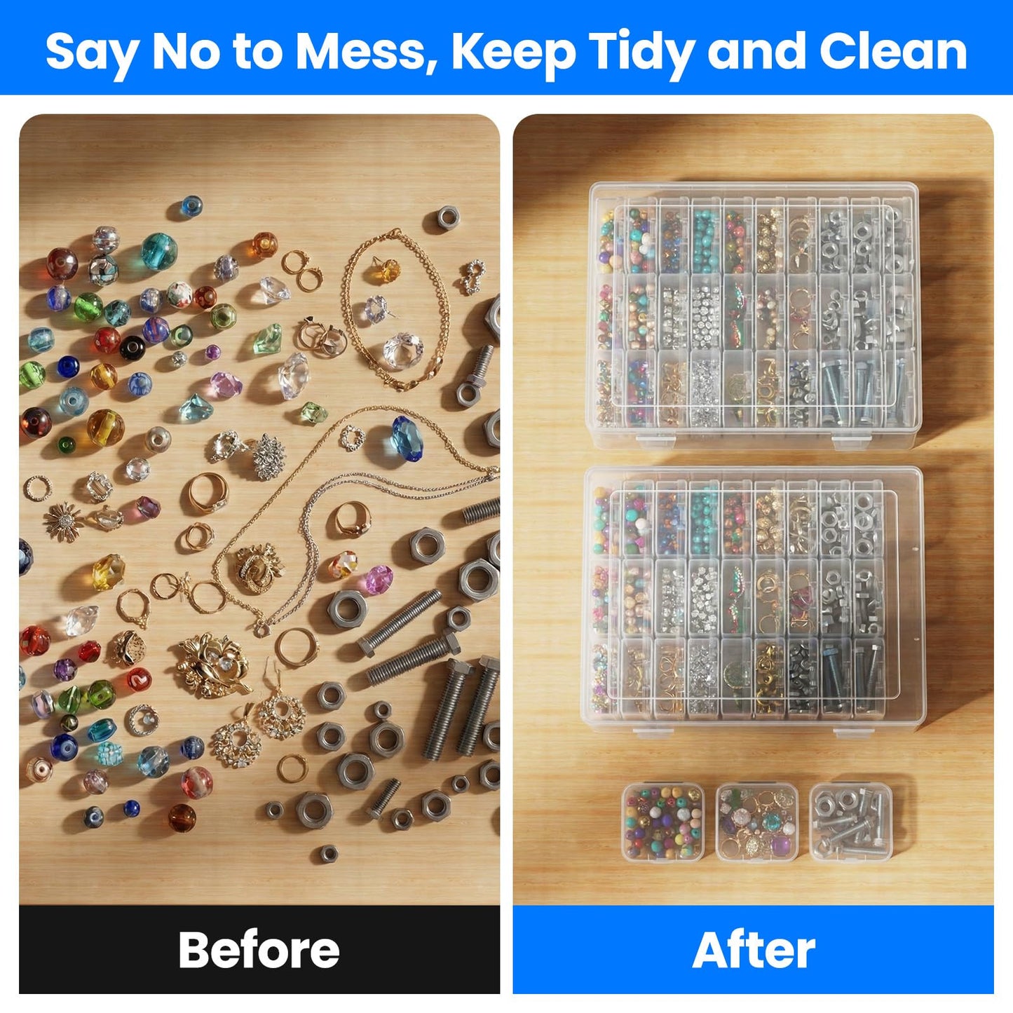 62PCS Small Bead Organizer, Bead Storage Containers, Transparent Box for Bead Organizers and Storage, Ideal for Jewelry, Beads, Screws, Seeds and Small Parts, Easy to Use and Quick to Find