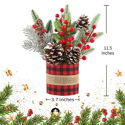 Small Tabletop Christmas Tree, Artificial Mini Christmas Tree Decorations with Pine Cones Red Berries and Green Plants, Suitable for Christmas Decorations Indoor Tables in Households