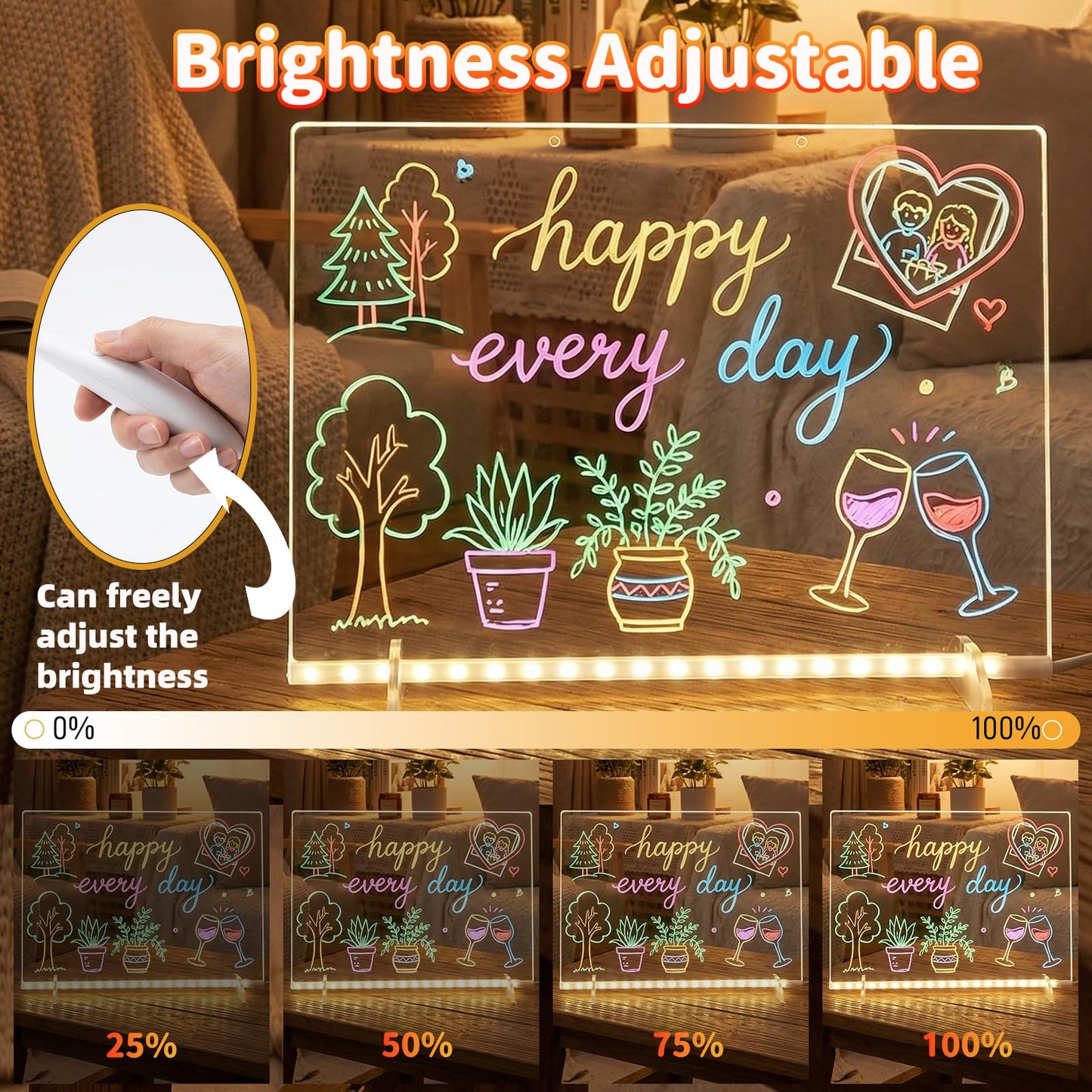 Tobaisaa LED Drawing Board for Kids, 16" Rechargeable Light Up Drawing Pad, Acrylic Dry Erase Board with 7 Markers & Cleaning Kit, Creative Gift for Boys Girls Ages 3 4 5 6 7 8 9 10 12+ Years Old