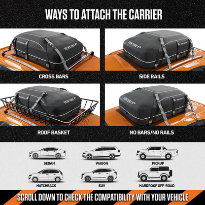 VENTURE 4TH Rooftop Cargo Carrier - 21 Cubic Feet Waterproof Car Roof Cargo Bag with Tie-Down & Compression Straps, Fits Most Vehicles with or Without Roof Racks, Sidebars & Crossbars