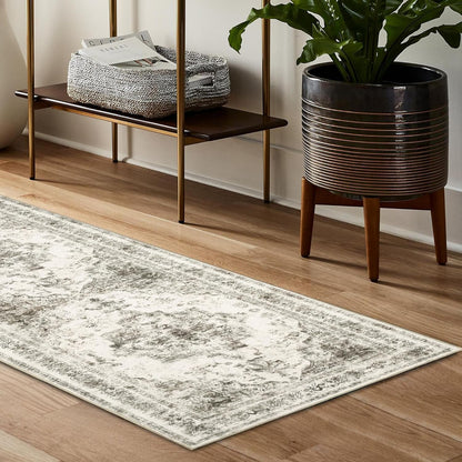Runner Rug 2x5 Vintage Hallway Area Rug, Taupe Medallion Washable Indoor Bedroom Carpet