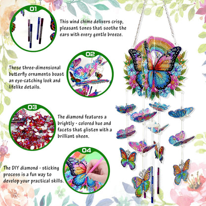 Xylzzuit Diamond Art Painting Wind Chimes Rhinestone Butterfly Diamond Art Suncatcher Double Sided Hanging Pendant DIY Craft for Adults Wall Window Ornament Home Decor (Butterfly01)