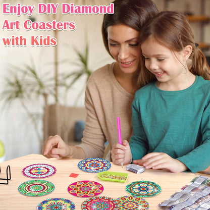 Billbotk 8 Pieces Diamond Painting Coasters Kit with Holder, Diamond Art Coasters, Arts and Crafts for Adults, Small Diamond Craft Kits for Beginners
