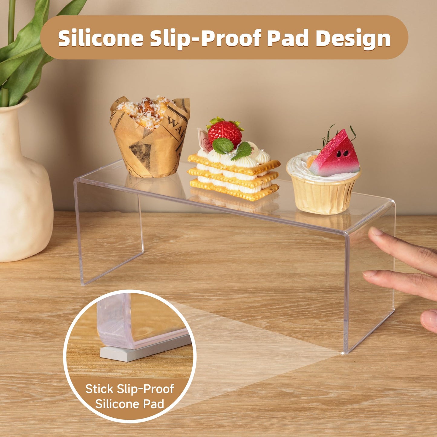 Aminigram 4 Pack Large Acrylic Risers Display Stands, Perfume Organizer Stand, Clear Acrylic Shelf for Show Decor Display, Toys, Cupcake and More(12.4 x 4 x 4.6 inches)