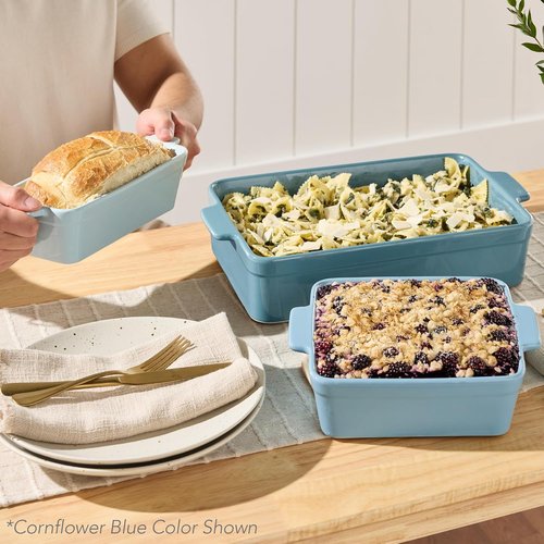Best Choice Products 3-Piece Ceramic Bakeware Set - Stoneware Casserole & Baking Dishes | Sage Green, 9x12, 8x8, Loaf Pan