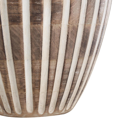 Deco 79 Mango Wood Decorative Vase Distressed Centerpiece Vase with Carved Grooves, Vase for Home Decoration 8" x 8" x 11", Brown