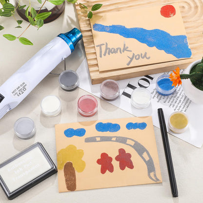 Lanties Embossing Kit with Heat Tool Bundle, 8 x 10ml Embossing Powders, Clear Embossings Pen and Ink Pad, Complete Embossings Kit for Starter Crafts