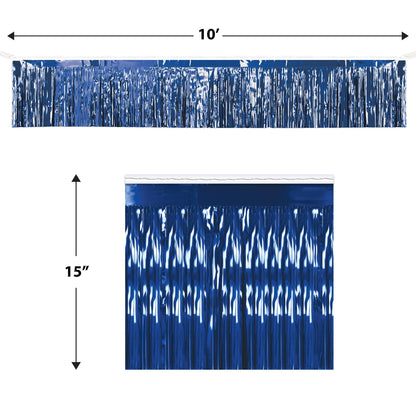 Beistle Metallic Fringe Drape Hanging Curtain, Party Supplies for Walls and Tables, Great for Baby Showers, Game Day, Graduation and Birthday Parties, 15" x 120", Blue