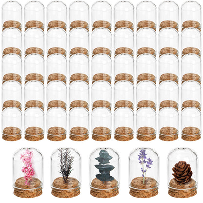 Mezchi 50 Pack Cloche Bell Jar, Mini Glass Jars with Cork Lids, 8ml Glass Dome Cloche with Base, Decorative Display Dome for Specimen, Flower Storage, Arts Dispaly, Party Favor