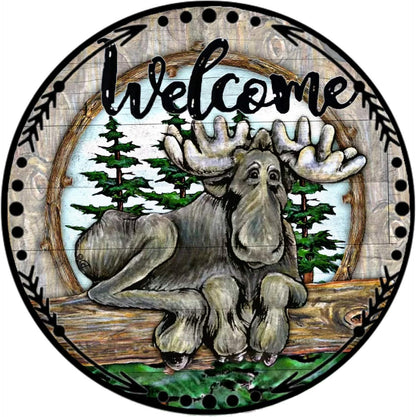 GEDSING Moose Rustic Welcome Sign, Round Metal Tin Signs for Home & Kitchen Bar Cafe Garage Retro Wall Decor