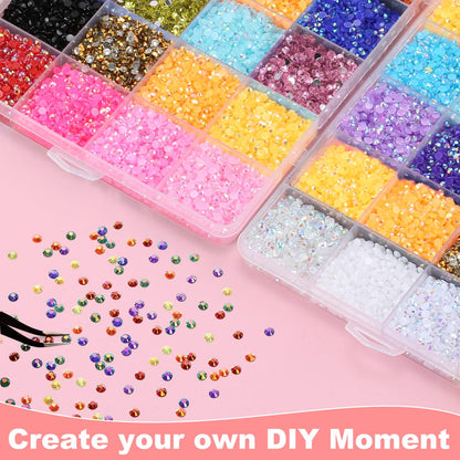 Vertdens 48 Colours 48000 Pieces 3mm Bedazzling Kit, Flatback Rhinestones, Resin Jelly Gems, Rhinestones for Bedazzling, Diamond Art & DIY Bedazzler, Including 3 x 10ml Bottles of B7000