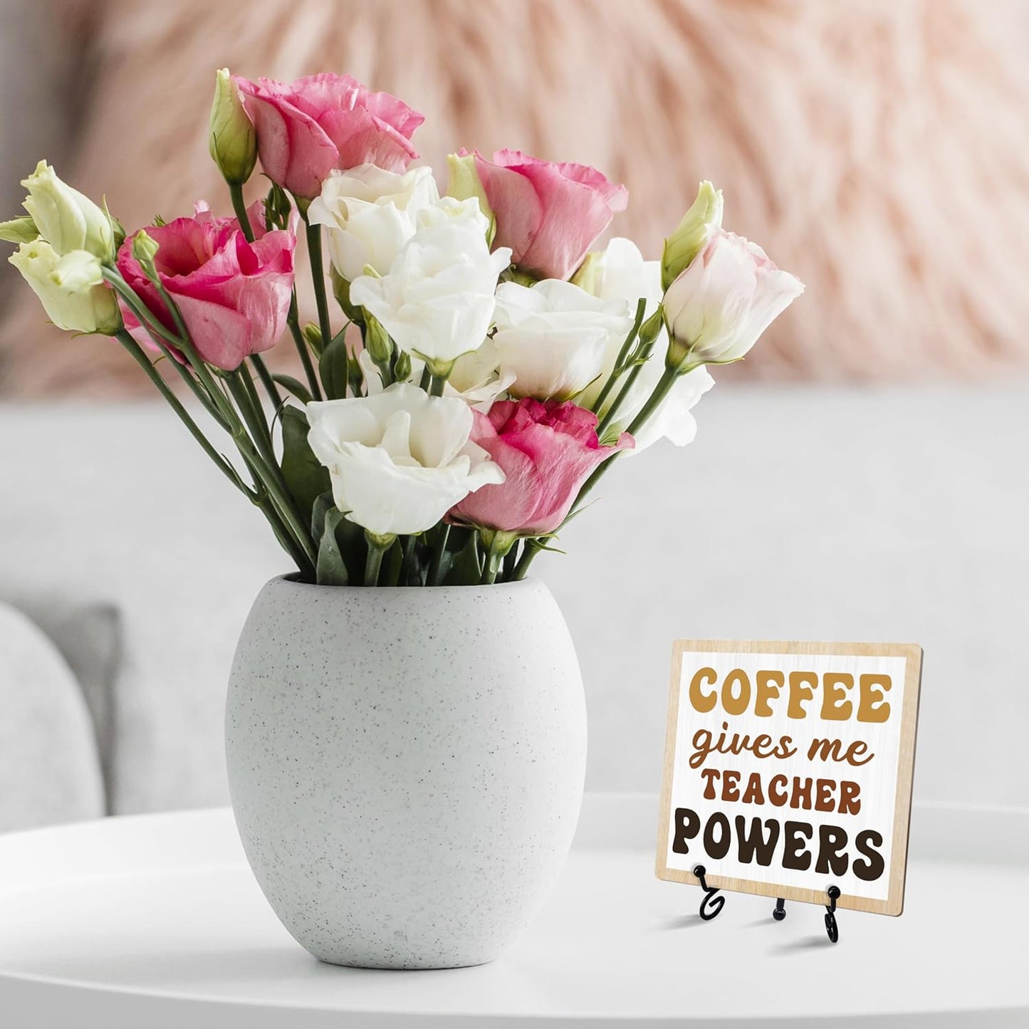 Dskly -52 Coffee Sign Desk Decor, Coffee Gives Me Teacher Powers Sign With Iron Stand, Teacher Appreciation Gifts, Wood