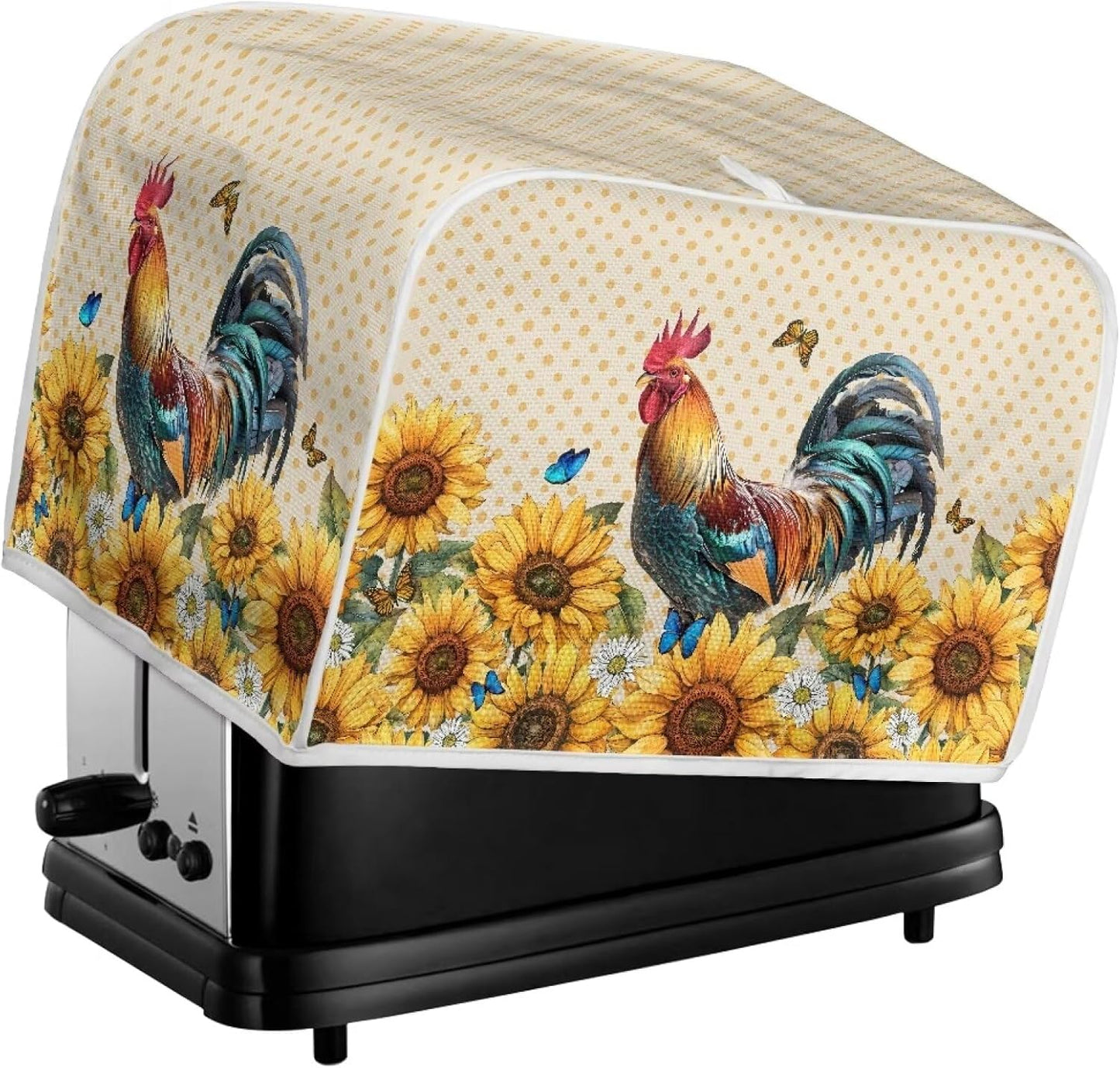 Rooster Sunflower Toaster Covers, Waterproof Kitchen Appliance Covers, Anti Dust Protection for 2 Slice Toaster