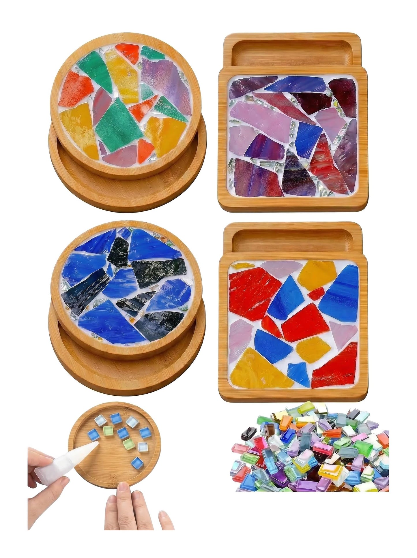 Sloaxido 4 Set DIY Mosaic Coaster kit Mixed Colors DIY Glass Mosaic Tiles for Crafts Drinking Cup Coaster Handmade Craft Set Mosaic Tile Housewarming Christmas Birthday Gift