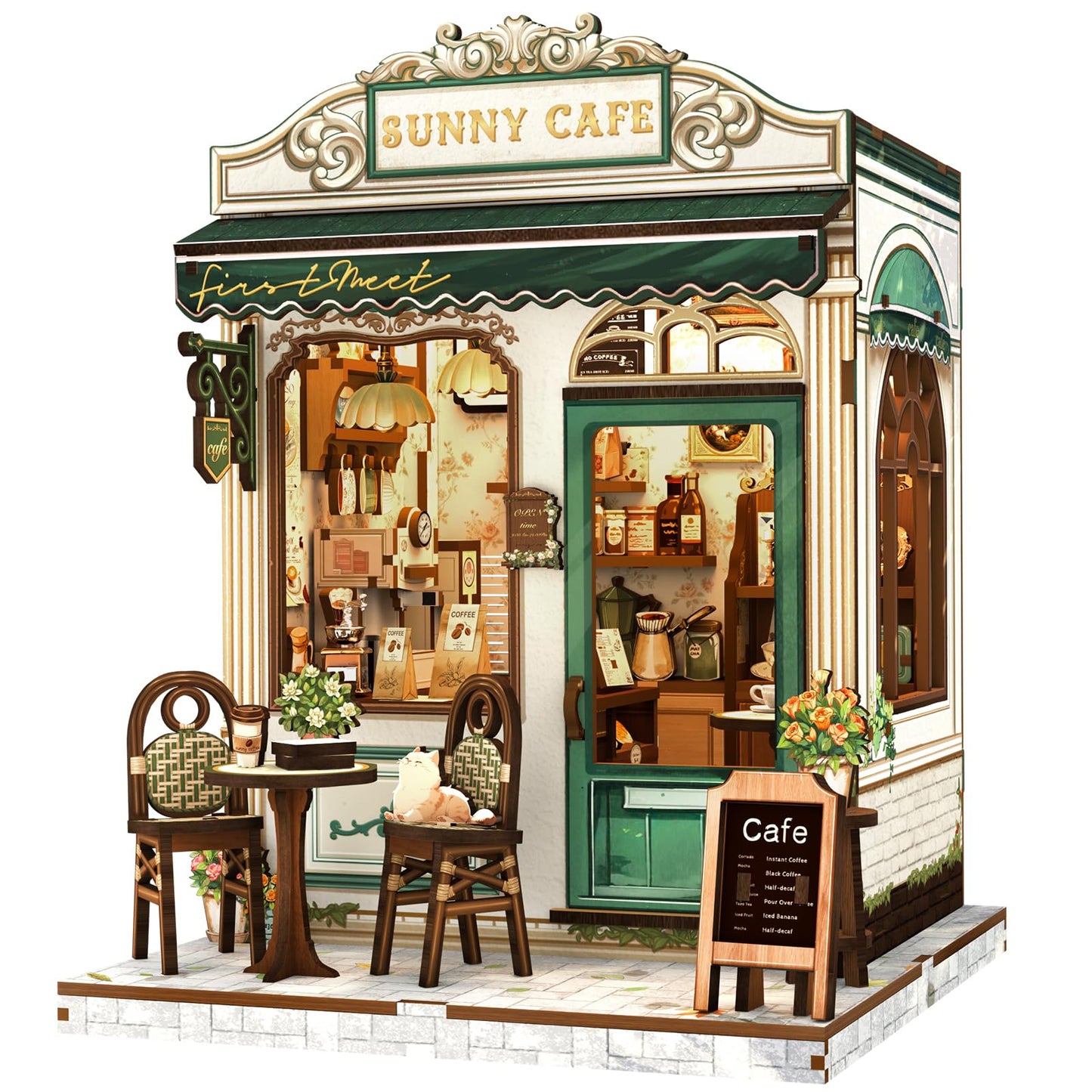 Fsolis Book Nook Kit - 3D Wooden Puzzles for Adults DIY Miniature Coffee House Booknook Gifts for Women Puzzle Lovers (Sunny Cafe)