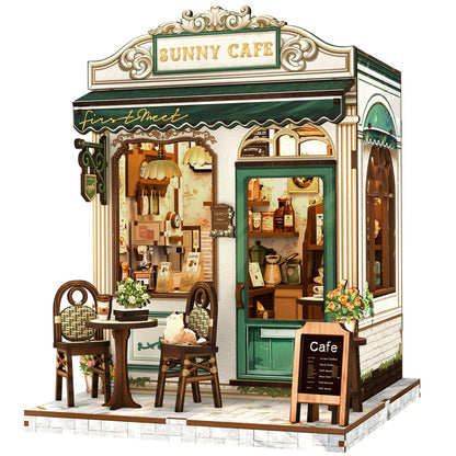 Fsolis Book Nook Kit - 3D Wooden Puzzles for Adults DIY Miniature Coffee House Booknook Gifts for Women Puzzle Lovers (Sunny Cafe)