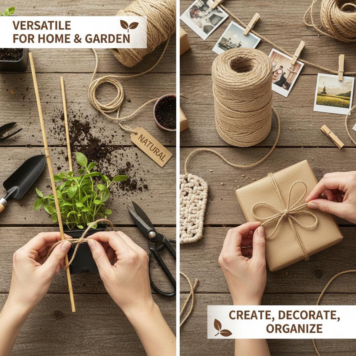 [LISRRZHEN] Natural Jute Twine String, 656Ft 3mm Thick Rope for Crafts, Gift Wrapping, Gardening, Outdoor Tying | All-Purpose, 100% Biodegradable,Heavy Duty, Brown
