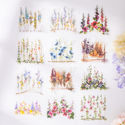 AuriicLeaf Hanging Floral PET Stickers Set, 60PCS Botanical Flower Stickers for Scrapbooking, Journaling, DIY Crafts, and Art Supplies