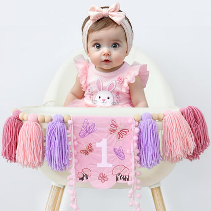 FESTELLAR 1st 1st High Chair Banner Embroidery Highchair Birthday Girl One Year Old High Chair First Banner Wildflower