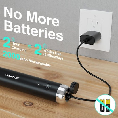 HAUSHOF Rechargeable Milk Frother Wand - Handheld Electric Foam Maker with Stand & 2 Whisks for Lattes & Cappuccinos