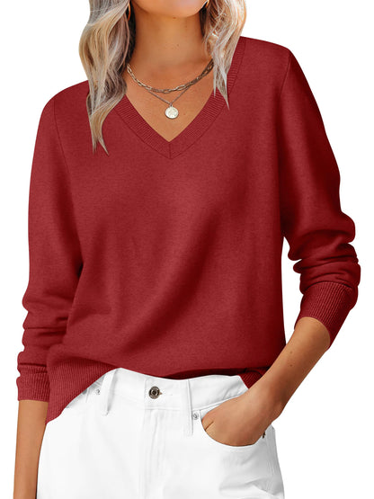 ANRABESS Womens Long Sleeve V Neck Sweaters 2025 Fall Casual Classic Soft Loose Fit Basic Pullover Jumper Top
